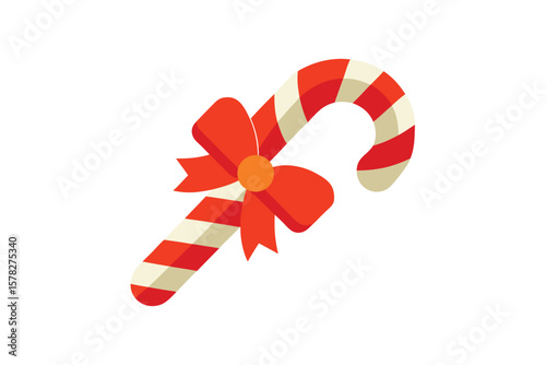 Wrapped Candy Cane With Red Bow In 3D Style Icon On White