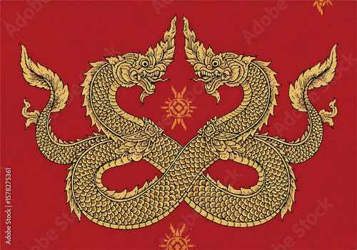 Local vintage deails art naga or big snakes pattern fashion. fabric silk , backgrounds, beauty, fashion, square, graphic, element, elegant, decor, backgrounds, Thai, god, Indonesia, art, art deco .