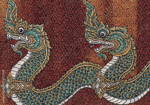 Local vintage deails art naga or big snakes pattern fashion. fabric silk , backgrounds, beauty, fashion, square, graphic, element, elegant, decor, backgrounds, Thai, god, Indonesia, art, art deco .
