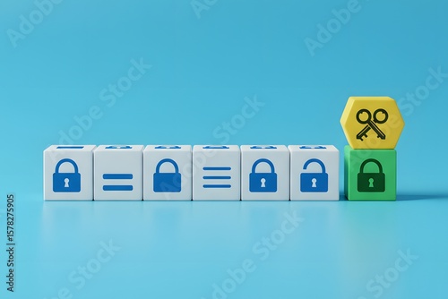 Selecting keys to open a padlock. Concept of solving the problem with the right tools. Finding a way to open access. Reveal secrets and mysteries.