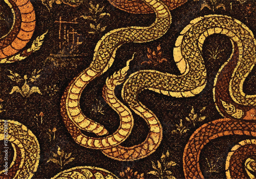 Local vintage deails art naga or big snakes pattern fashion. fabric silk , backgrounds, beauty, fashion, square, graphic, element, elegant, decor, backgrounds, Thai, god, Indonesia, art, art deco .