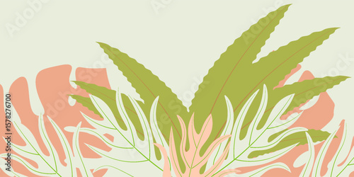 Summer horizontal background with bright abstract tropical leaves. ector Eps 10