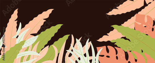 Summer horizontal background with bright abstract tropical leaves. ector Eps 10