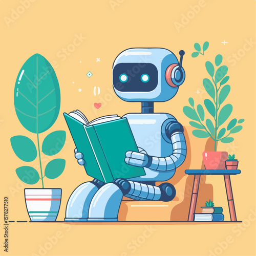 illustration of AI robot reading a book