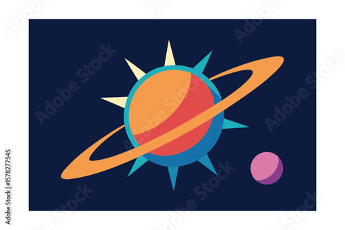 Starburst And Ringed Planet In Sci Fi Art Style
