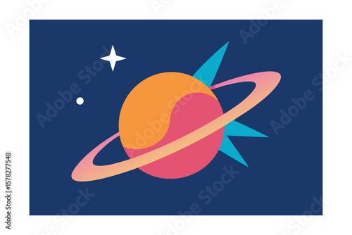 Starburst And Ringed Planet In Sci Fi Art Style