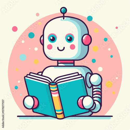 illustration of AI robot reading a book