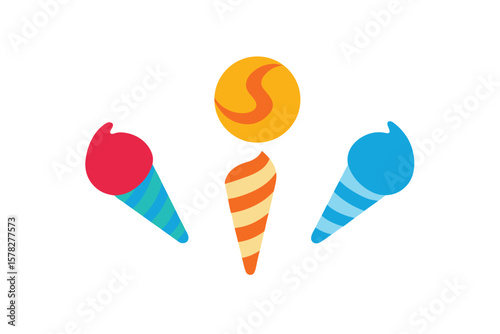 Spiral Candy Sticks And Triple Scoop Cones Scattered
