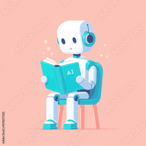 illustration of AI robot reading a book