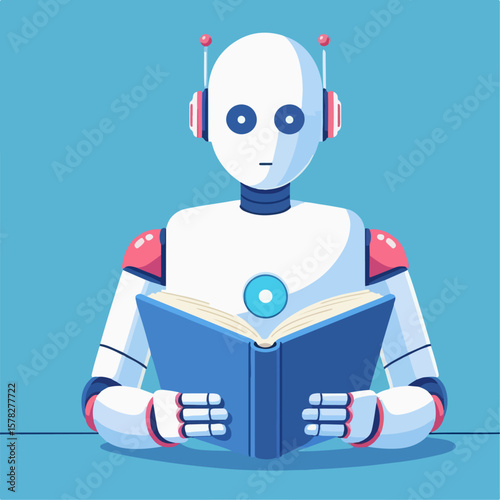 illustration of AI robot reading a book