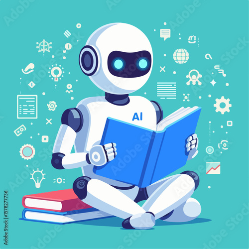 illustration of AI robot reading a book