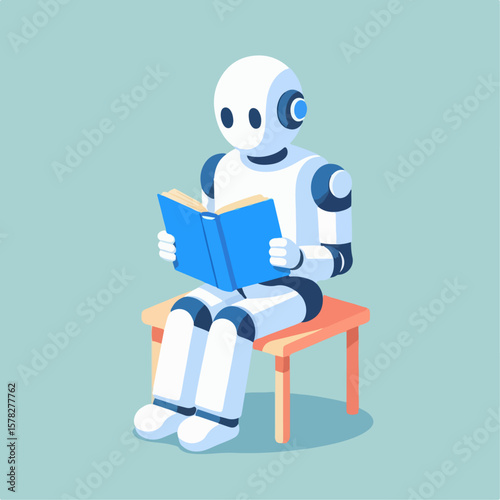 illustration of AI robot reading a book