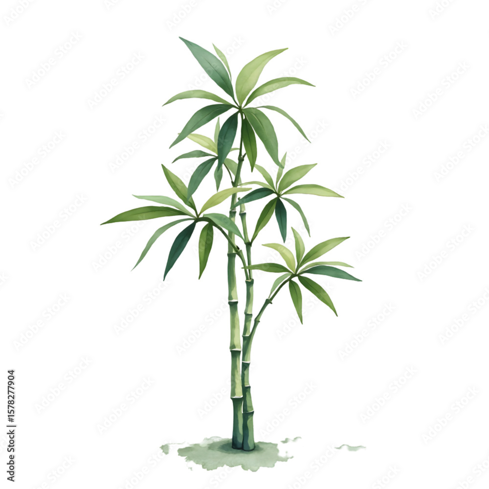 Fototapeta premium Bamboo Plant Illustration with Lush Green Leaves on Transparent Background