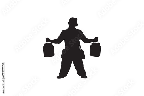 Silhouette of a Milkman Carrying Milk Cans Depicting Dairy Delivery Nostalgia and a Bygone Era Isolated on White Background for Versatile Design Applications and Historical
