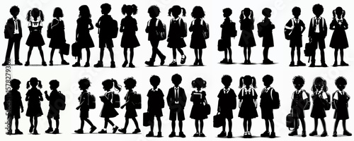 collection of school children silhouette