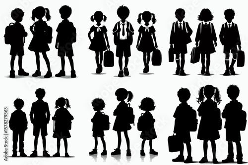 collection of school children silhouette