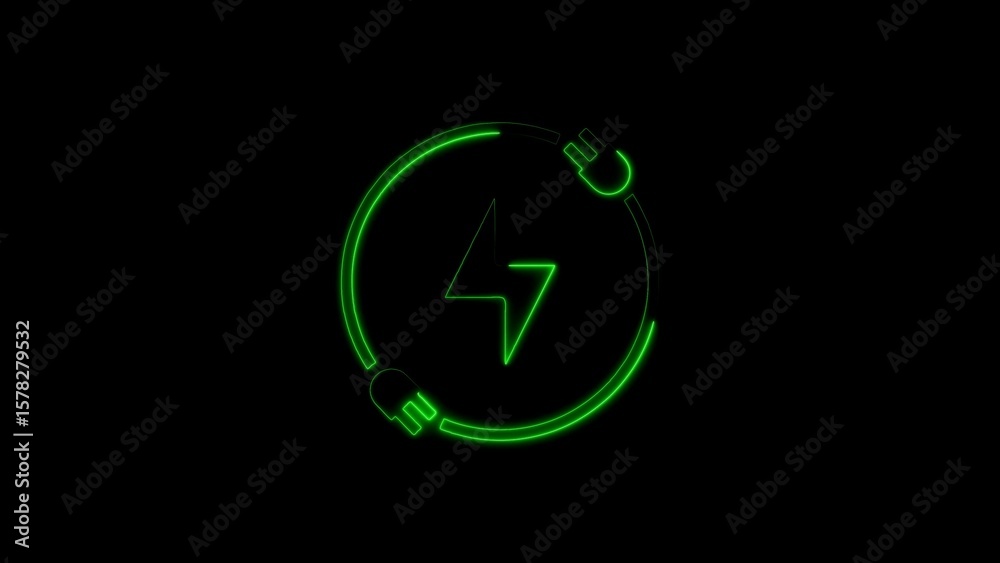 Electric energy symbol with neon green outline depicting sustainable power and charging Electric energy symbol with neon green outline depicting sustainable power and charging