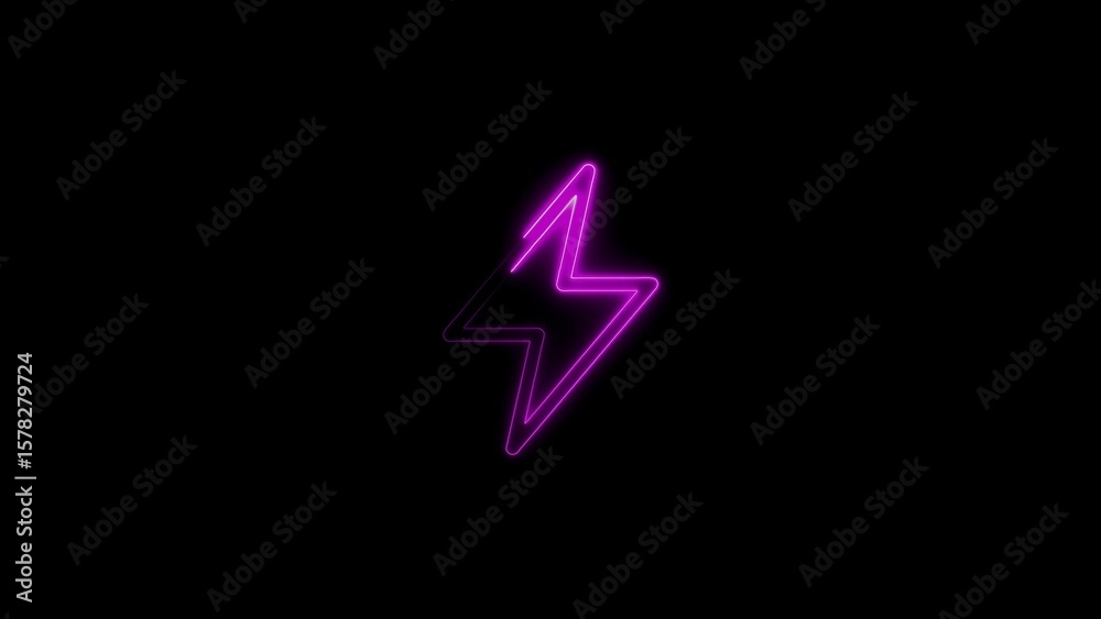 Neon purple lightning bolt symbol illuminated on black background electricity and power Neon purple lightning bolt symbol illuminated on black background electricity and power