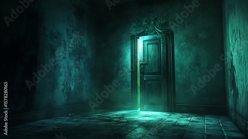 Glowing doorway in a haunted house
