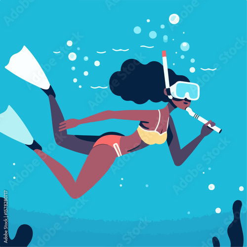 vector illustration of a woman snorkeling