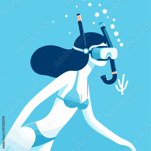 vector illustration of a woman snorkeling