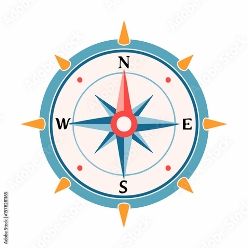 Detailed Vector Illustration of a Classic Compass Pointing Northward.