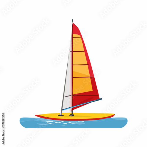 Colorful Windsurfer Sailing on Water with Red and Yellow Sail