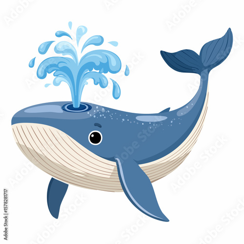 Playful Cartoon Whale Spouting Water with Friendly Expression