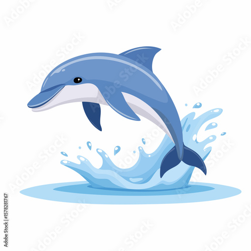Playful Dolphin Leaping Through Water, Creating Animated Splash Effect.