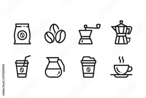 Minimalist Coffee Line Icons for Modern Café Branding