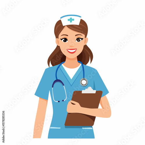 Smiling Nurse with Stethoscope and Clipboard Ready to Assist Patients
