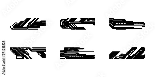 Futuristic element. Cyberpunk decals set. Hud interface design vector.