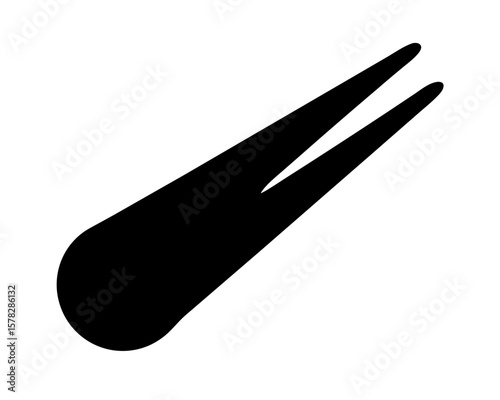 Stylized black and white comet on a clean white background graphic