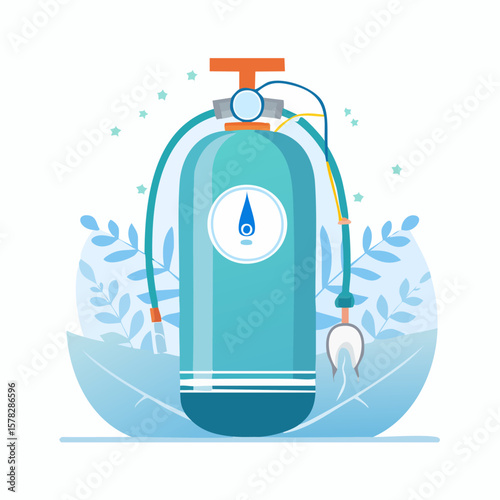 Stylized Scuba Tank with Gauge, Hose, and Regulator, Aquatic Themed Illustration