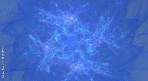 Abstract Blue Fractal Energy Nebula with Sparkling Light Particles