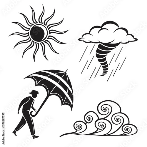 Abstract weather icons sun rain tornado umbrella wind vector