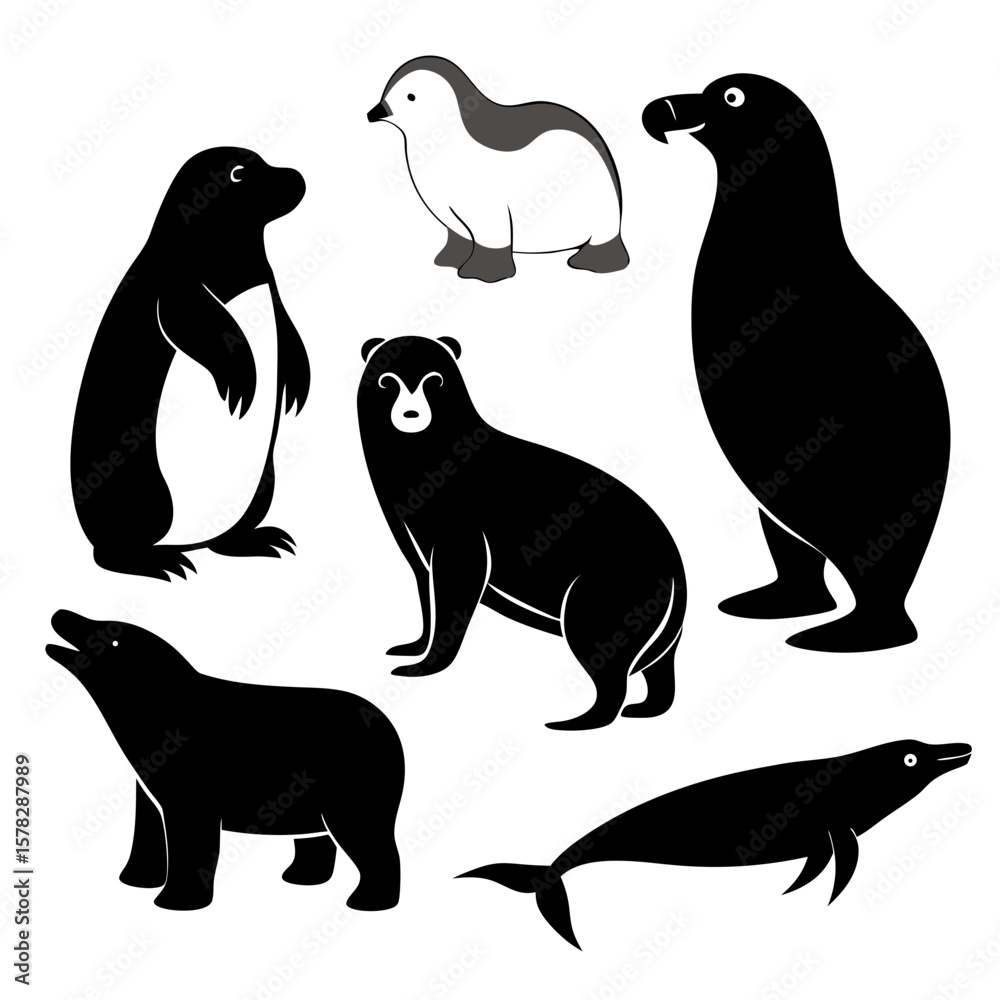 Obraz premium Arctic animals collection polar bear penguin seal walrus wildlife