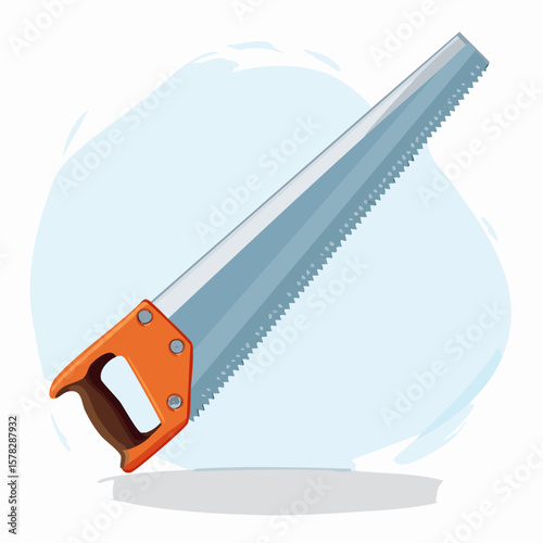 Detailed Illustration of a Hand Saw with Orange Handle and Teeth