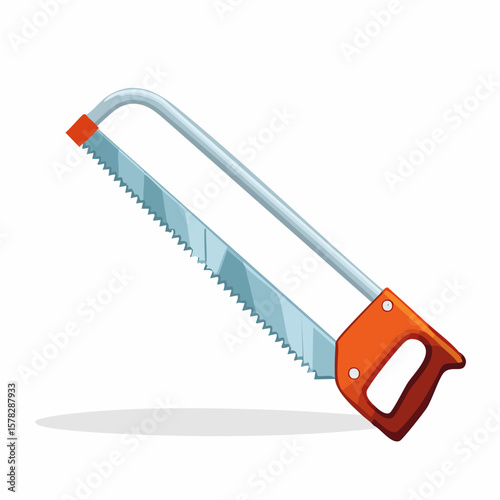Angled Illustration of a Hand Saw with Orange Handle and Sharp Blade