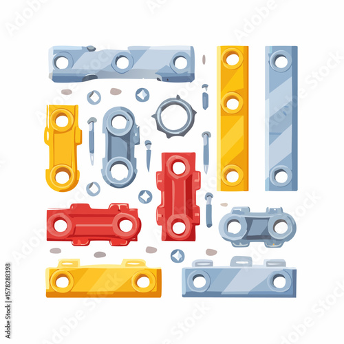 Colorful Construction Set Components Arranged for Creative Building Projects