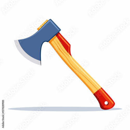 Detailed Illustration of a Cartoon Axe with Wooden Handle and Sharp Blade