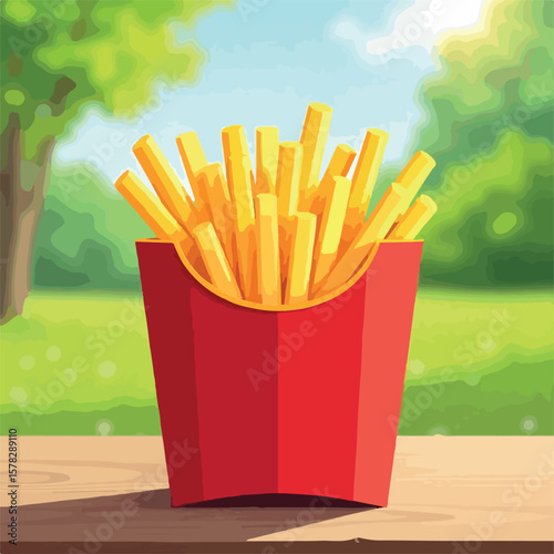 illustration, potato, meal, food, snack, tasty, fast, french, vector, french fries, menu, restaurant, junk, cartoon, design, box, isolated, lunch, delicious, fry, eat, red, yellow, icon, fries, 