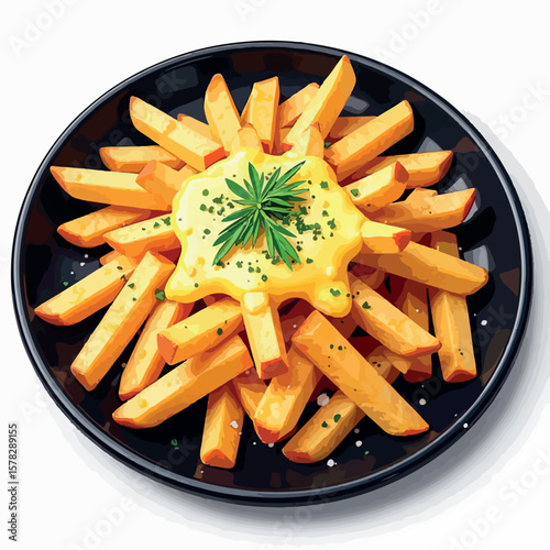illustration, potato, meal, food, snack, tasty, fast, french, vector, french fries, menu, restaurant, junk, cartoon, design, box, isolated, lunch, delicious, fry, eat, red, yellow, icon, fries, 
