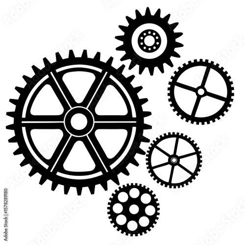 Black mechanical gears and cogs interlocking machine parts machinery industrial