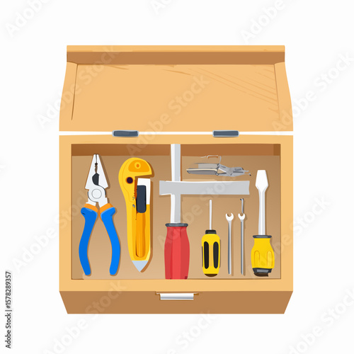 Organized Toolbox Displaying Various Hand Tools for Construction and Repair.