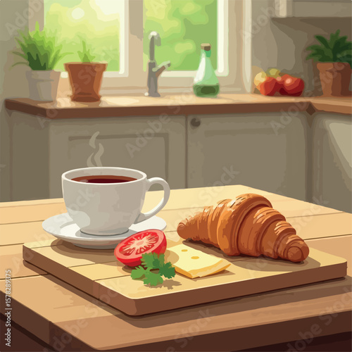 illustration, food, croissant, cup, breakfast, tea, cheese, icon, cafe, coffee, meal, restaurant, vector, drink, lunch, design, set, bread, chocolate, bakery, healthy, menu, juice, sandwich, delicious