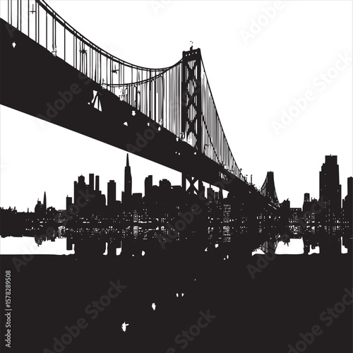 San Francisco Bay Bridge Skyline Silhouette - Urban Cityscape Vector
