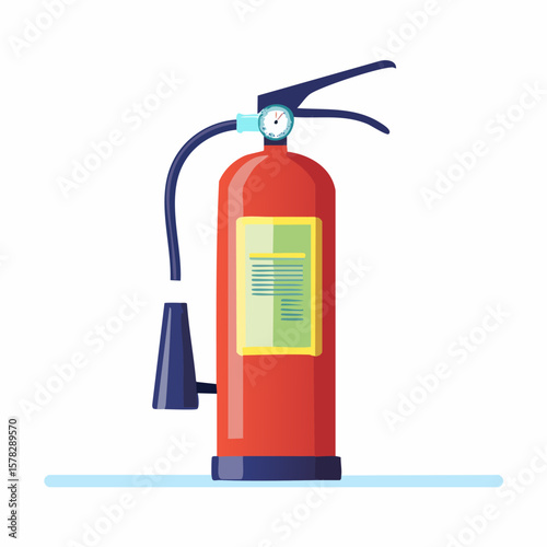 Vibrant Red Fire Extinguisher with Pressure Gauge and Hose Detail