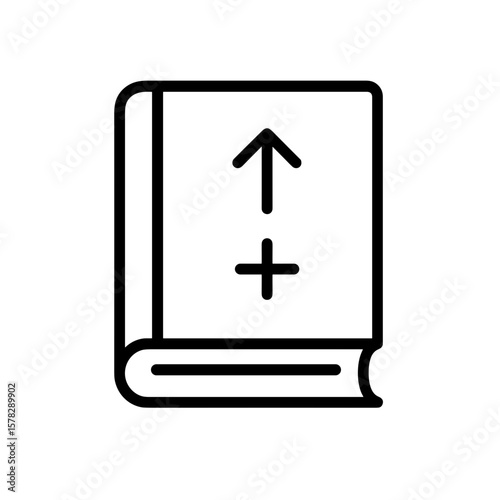 Book with arrow and plus sign symbolizing self-development, outline icon