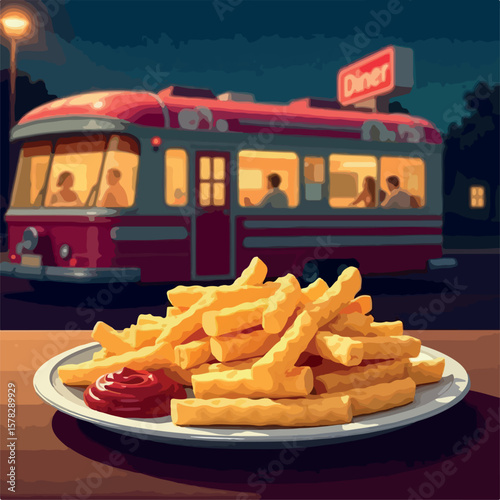 illustration, potato, meal, food, snack, tasty, fast, french, vector, french fries, menu, restaurant, junk, cartoon, design, box, isolated, lunch, delicious, fry, eat, red, yellow, icon, fries, 